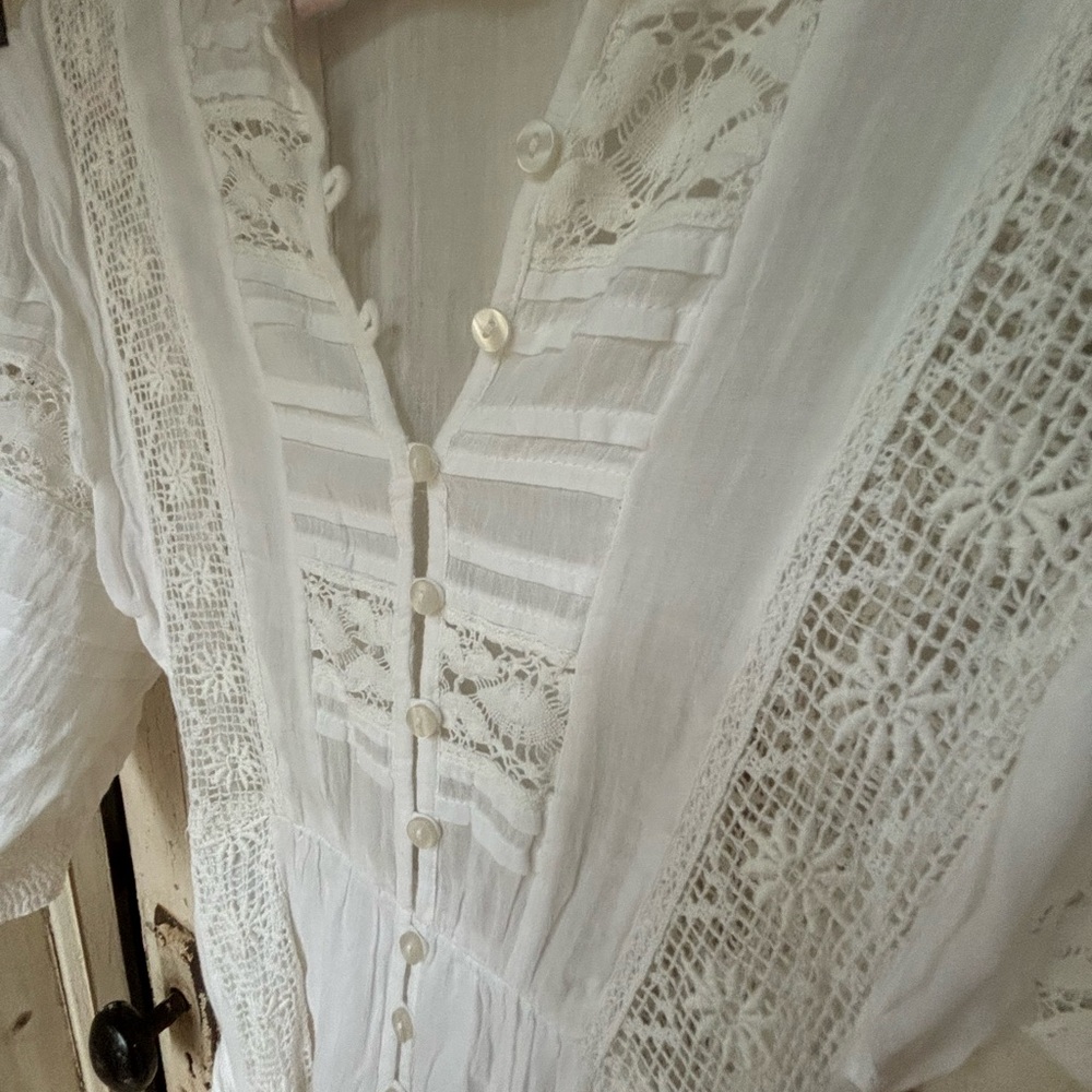 Free People White Lace boho  Dress size large belted waist - Picture 2 of 11